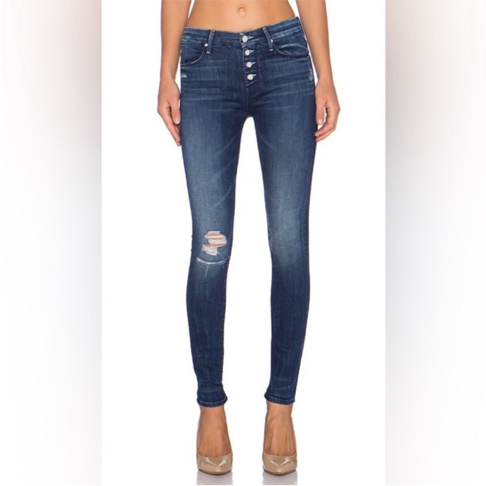 MOTHER The Pixie Skinny Button Fly Jeans Echoes Wash Distressed Size 27